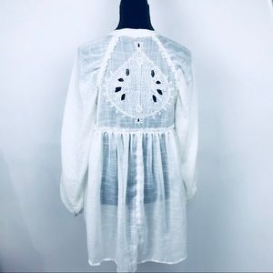 Free People Lace Crochet Back Button Up Blouse Sm